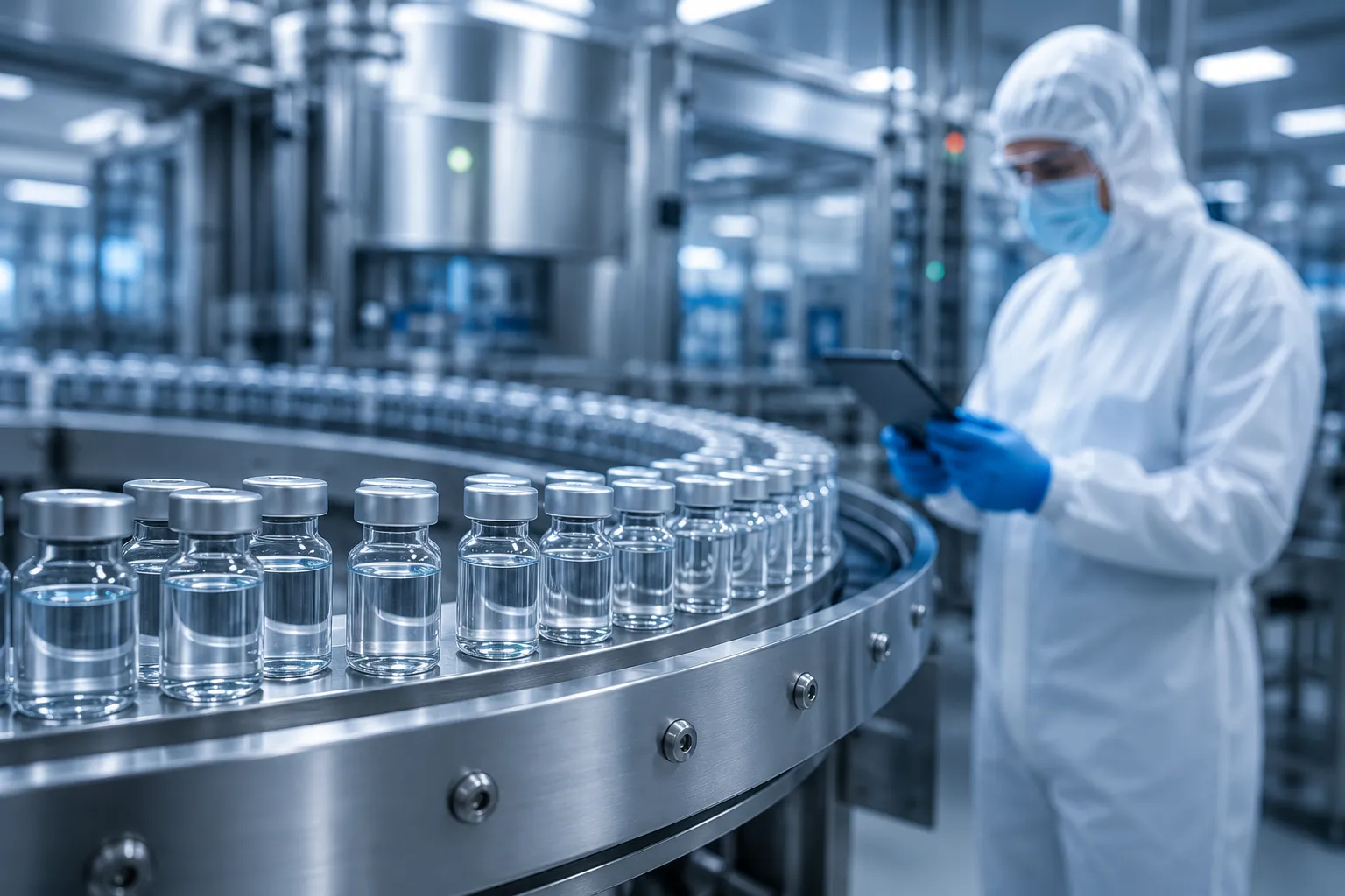 Pharmaceutical cleanroom with sterile manufacturing equipment